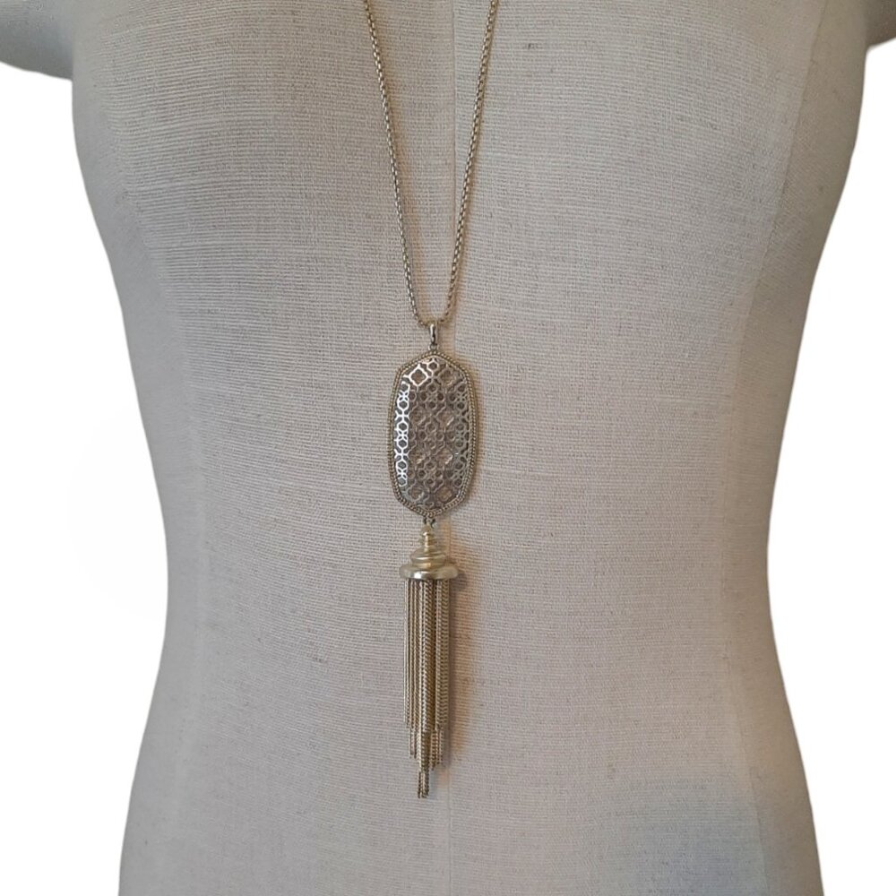 Kendra Scott Silver & Gold Benning Two Tone Filigree Pendant Long Necklace